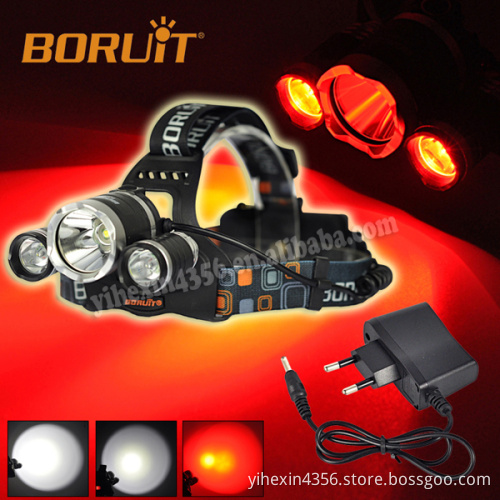 Headlamp for Hunting Red Light T6+2XPE LED Headlight 3 Modes